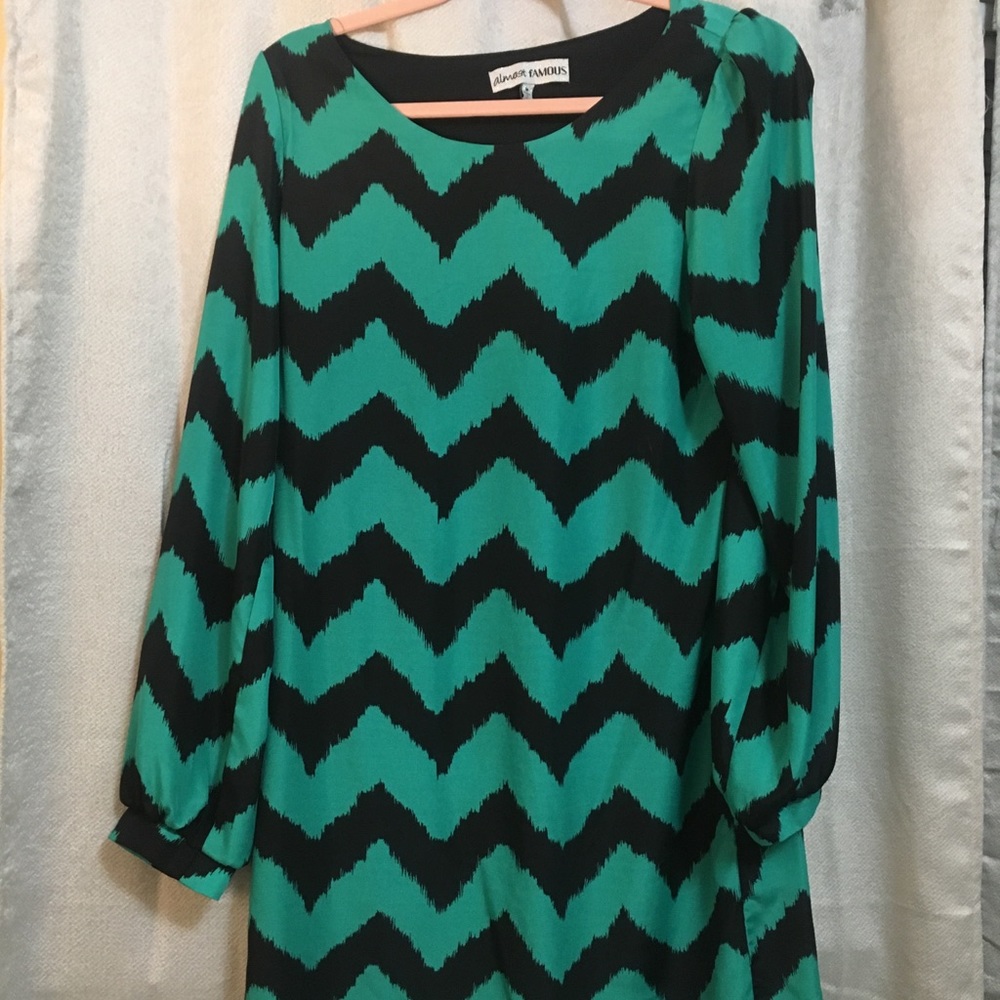 Cute Green & Black Chevron Shift Dress